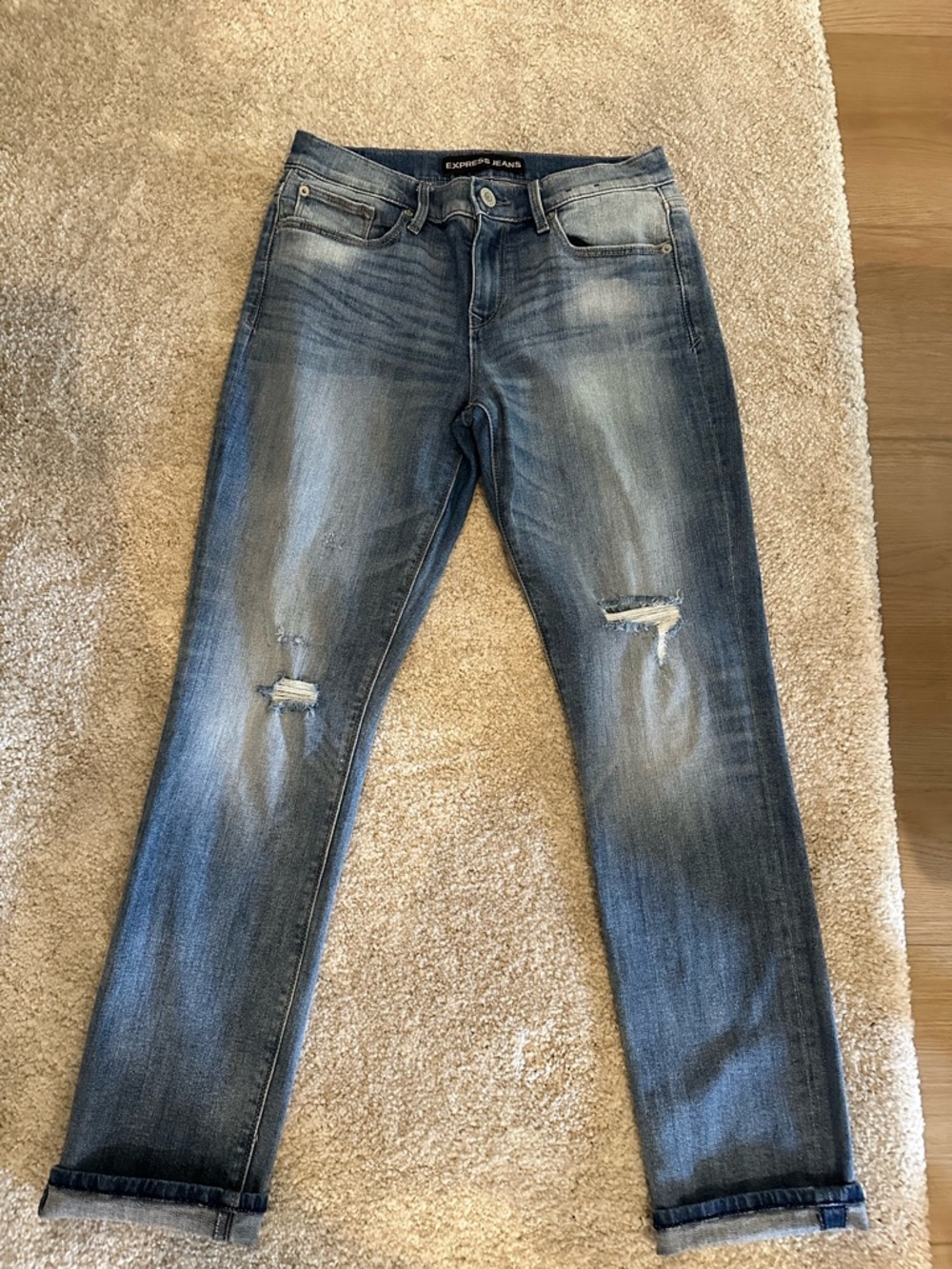 Express women’s cropped skinny mid rise distressed jean
